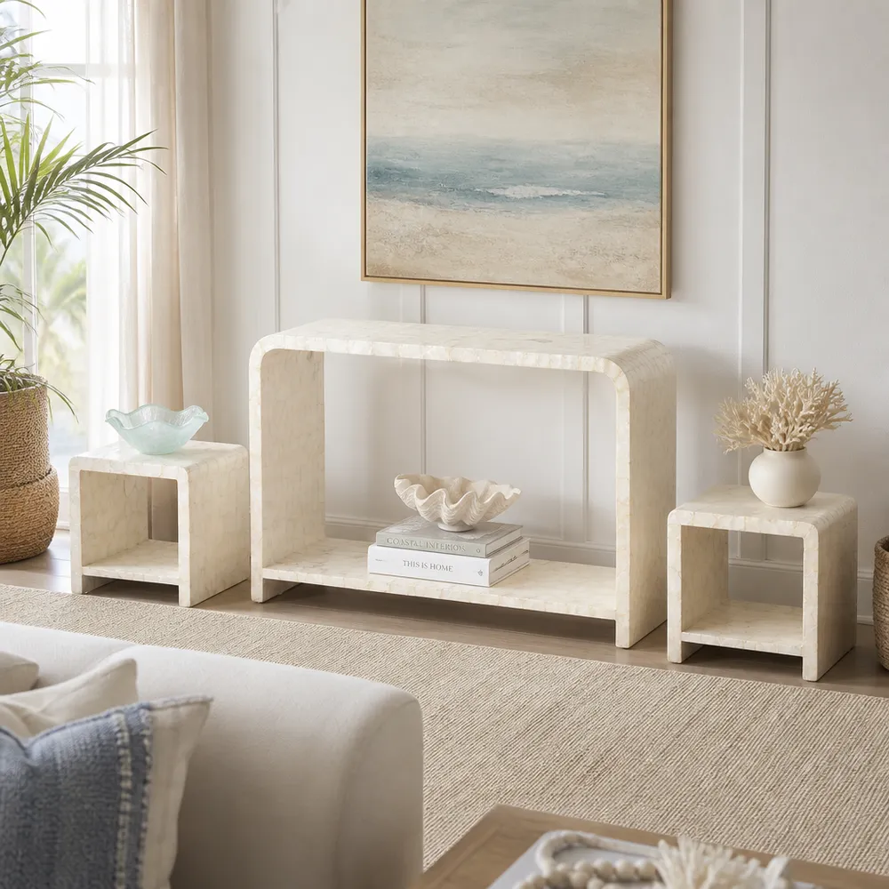 DERMOTHOLM SET OF 3 IVORY CONSOLES 47 (IN)