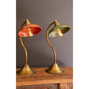 Antique Brass Table Lamp with Green Enamel Shade 5