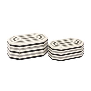 Octagonal Striped Box - Set of 2 White 2