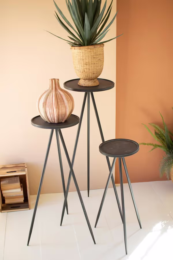Set of 3 Tall Painted Metal Display Stands