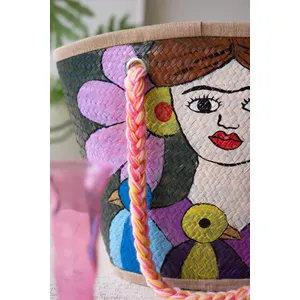 Girl with Blue Birds Hand-Painted Seagrass Bag 5