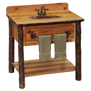 Hickory Log Open Vanity with Shelf - without Top - Natural - with Towel Bar