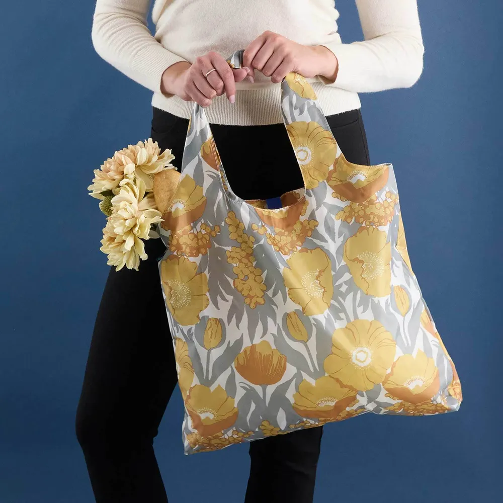 Icelandic Poppies Gold blu Reusable Shopping Bag