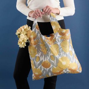 Icelandic Poppies Gold blu Reusable Shopping Bag 3