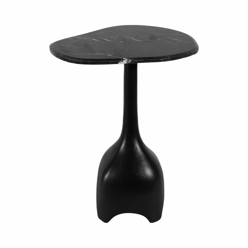 21" CURVED TOP MARBLE ACCENT TABLE, BLK