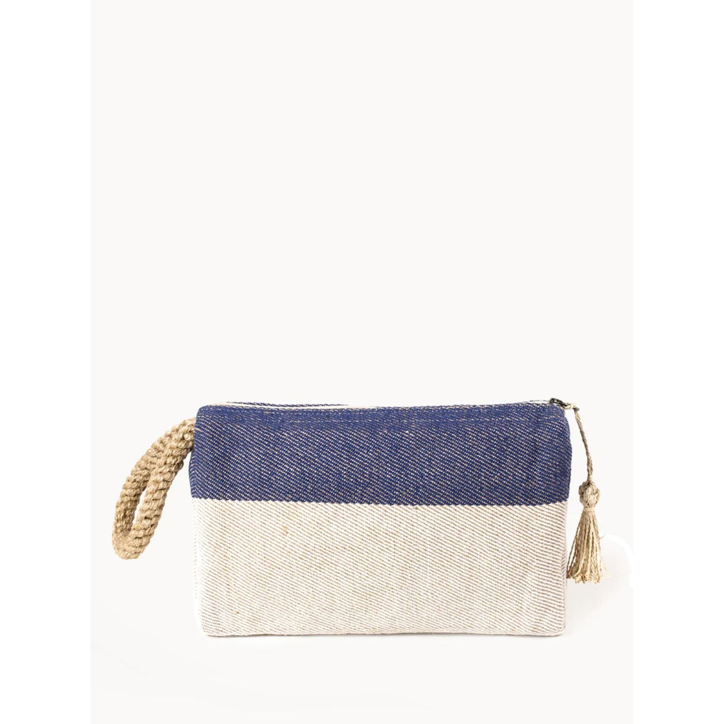 WHITE WRISTLET W ROPE STRAP & JUTE - NAVY