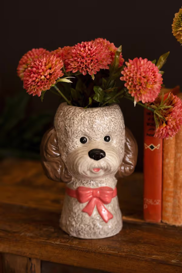 Set of 3 Ceramic Dog with Bows Vases