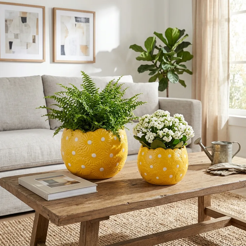 BRONSONRUN SET OF 2 YELLOW PLANTER 7 (IN)