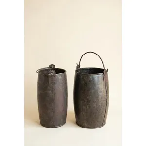 Set of 2 Hammered Recycled Iron Buckets with Handles 4