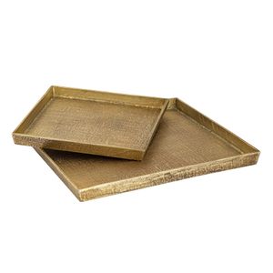 Square Linen Texture Tray - Set of 2 Brass 1