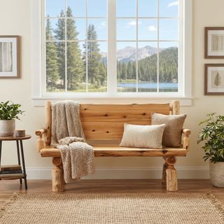 Cedar Log 4-foot Bench with Solid Back and Arms - Coffee