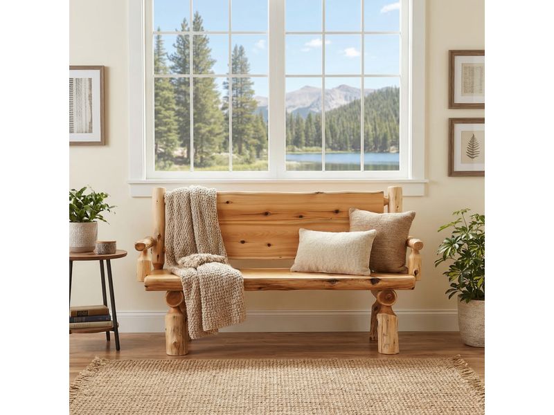 Cedar Log 4-foot Bench with Solid Back and Arms - Coffee 1