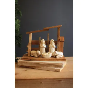 Wooden Nativity with Paper Mache Figures 1