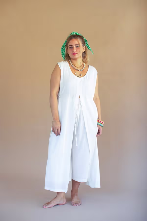 Elastic and Button Closure Waist Pant / Cotton