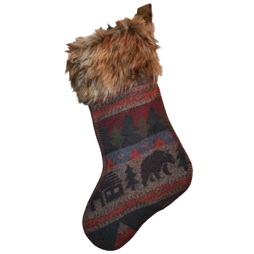 Cabin Bear Christmas Stocking (14x20)