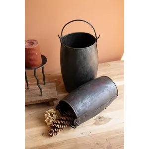 Set of 2 Hammered Recycled Iron Buckets with Handles 2