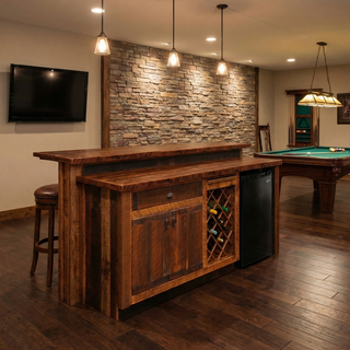 Barnwood 7-foot Bar with Standard Cabinet - Artisan Top - Refrigerator Opening on Right