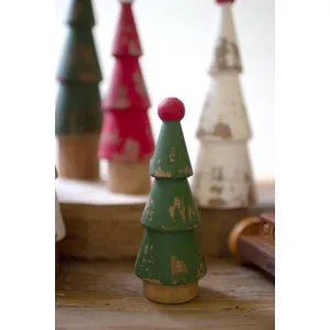 Set of 9 Turned Wood Painted Christmas Trees 2