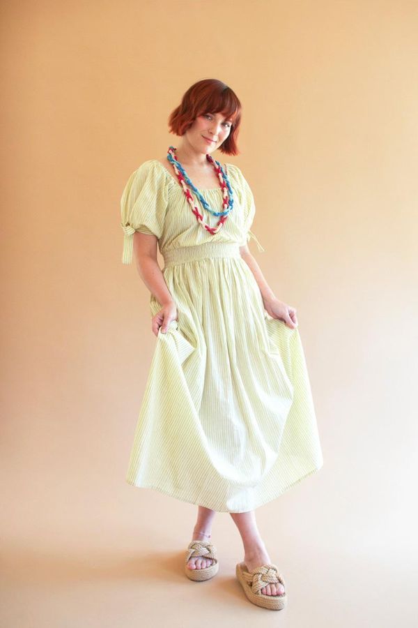 Striped Off-Shoulder Smocked Waist Dress