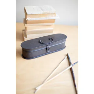 Hand-Etched Oval Iron Box with Hinged Lid 1