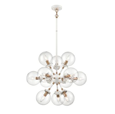Boudreaux 25″ Wide 12-Light Chandelier - Matte White with Satin Brass
