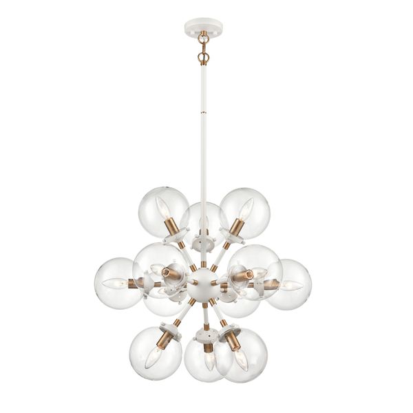 Boudreaux 25'' Wide 12-Light Chandelier - Matte White with Satin Brass