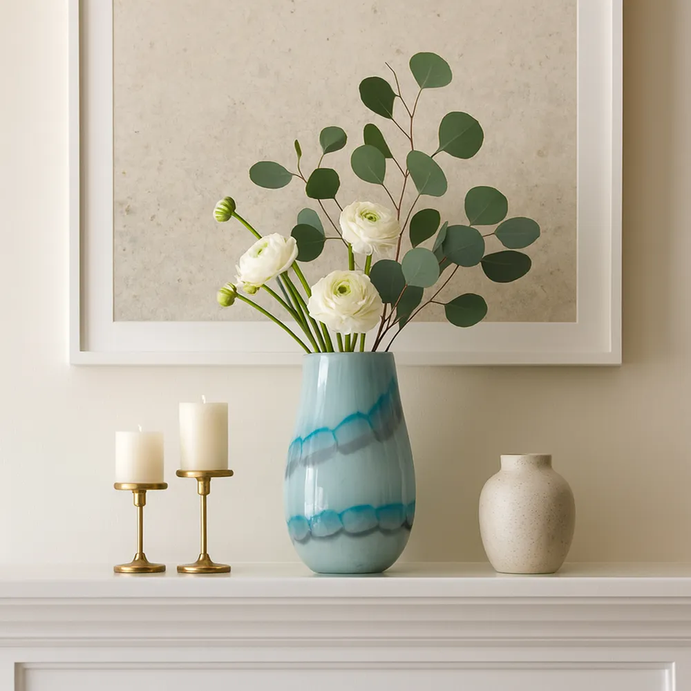 HELENARIDGE BLUE GLASS VASE 12 (IN)