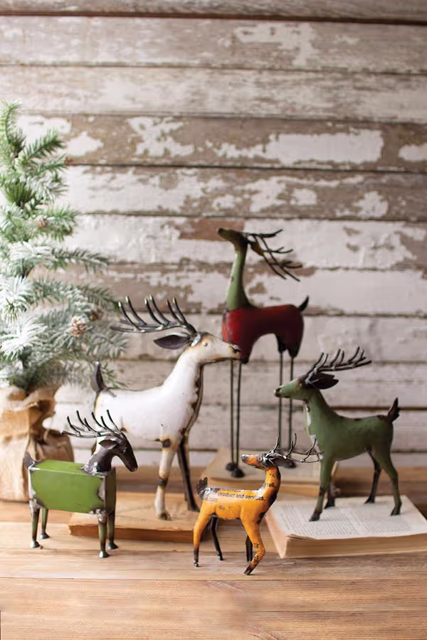 Set of 5 Recycled Metal Deer