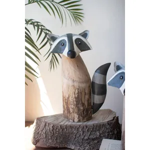 Set of 2 Recycled Wood and Iron Raccoons 4