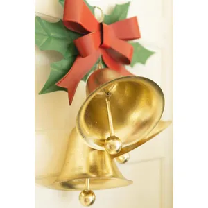 Painted Metal Christmas Bells and Holly Door Hanger 2