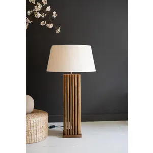 Wooden Spindles Table Lamp with Fabric Shade 1