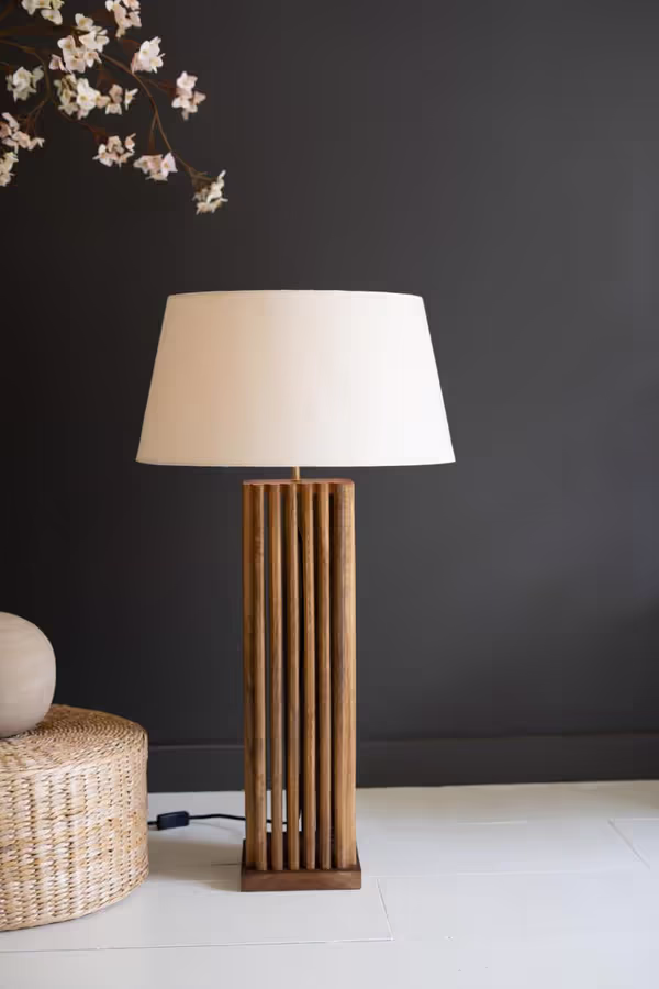 Wooden Spindles Table Lamp with Fabric Shade