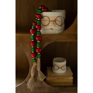 Red and Green Christmas Ball Garland with Jute Tassels 2