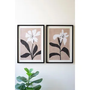 Set of 2 Framed Flower Prints Under Glass 1