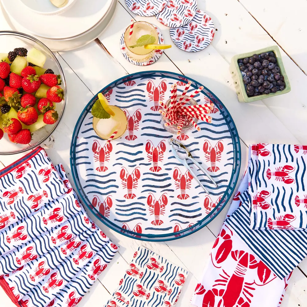 Lobster Waves Cotton Kitchen Towels (Set of 3)