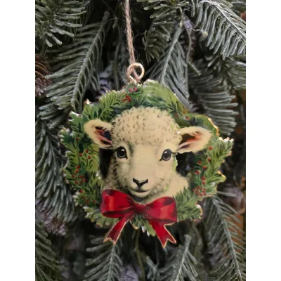 Sheep in wreathOrnament 4x4in