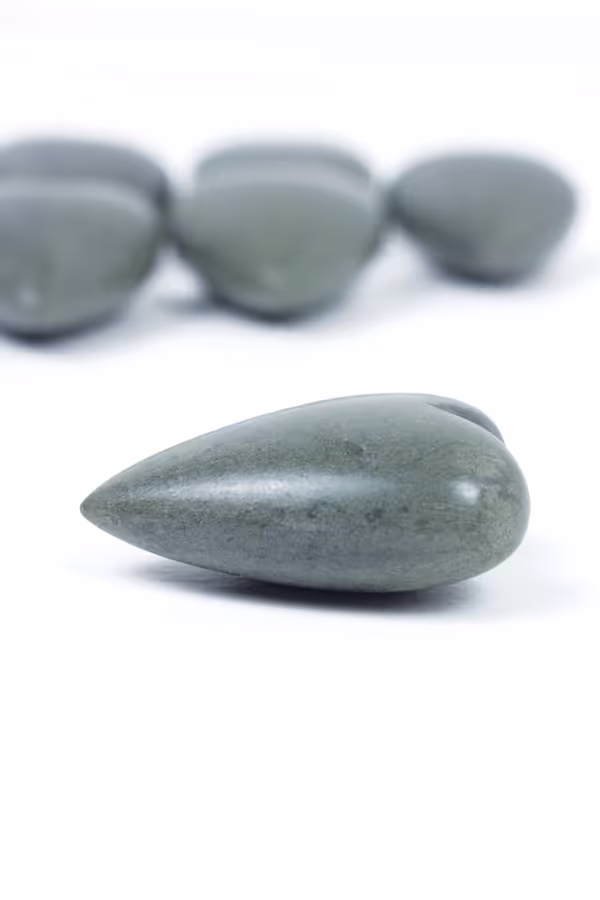 Set of 6 Dark Grey Hand-Carved Stone Hearts