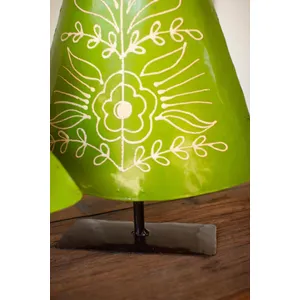 Set of 2 Painted Recycled Metal Folk Christmas Trees 4