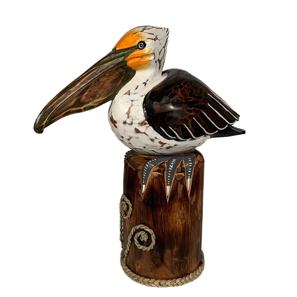19-1/2" ANTIQUE CARVED PELICAN ON PILING