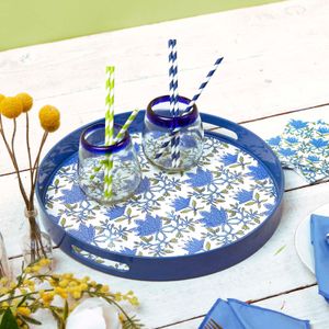 Blaire Blue  Round Lacquer Serving Tray 3