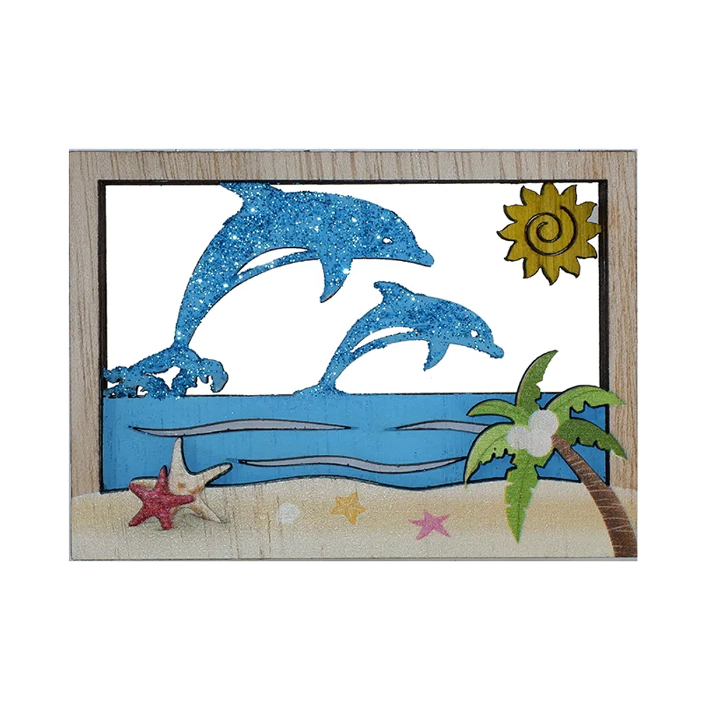 3-1/3" WOOD DOLPHIN DUO MAGNET