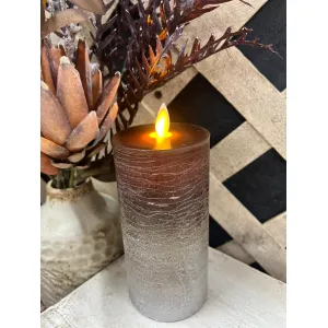 Rustic and Fading Brown & Silver Moving Flame Candle 3x6in 2