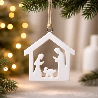 Enamel Nativity Ornament 3.5x3.5in