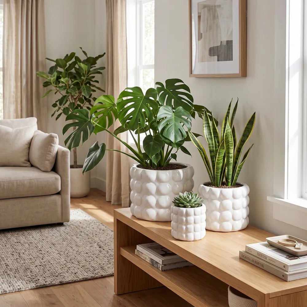 HARMONLAND SET OF 3 WHITE PLANTER 9 (IN)