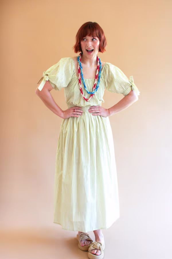 Striped Off-Shoulder Smocked Waist Dress