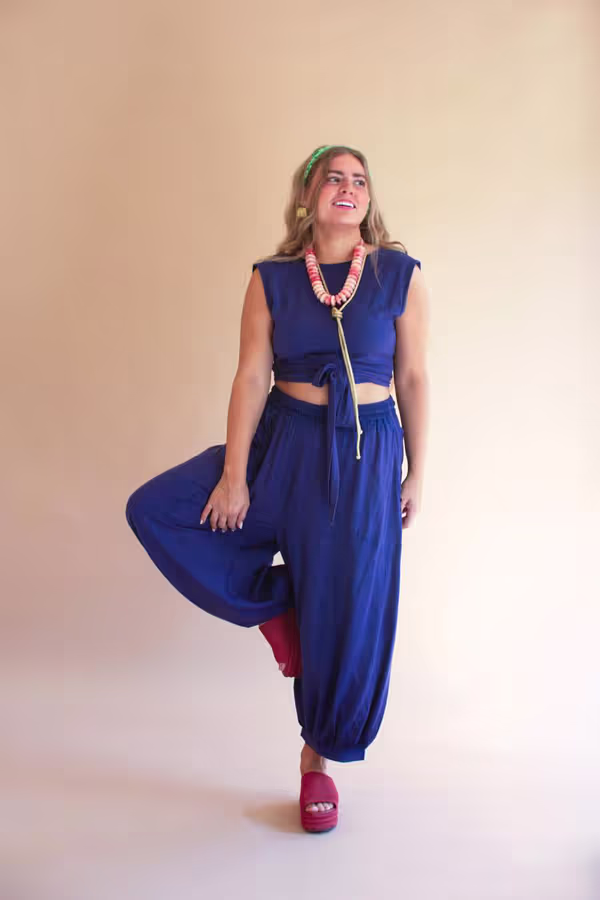 Challis Drawstring Balloon Pant / Blueberry