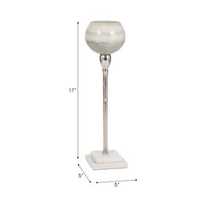GLASS, 17" VOTIVE HOLDER W MARBLE STAND, SAGE/SILV 8