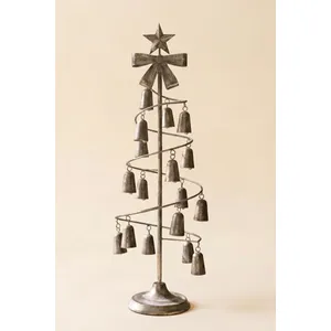 Rustic Metal Christmas Tree with Bells, Bow and Star 4