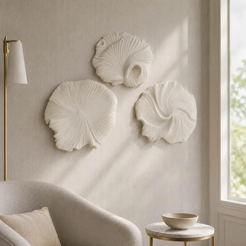 HELTONRUN SET OF 3 WHITE WALL SCULPTURES 20 (IN)