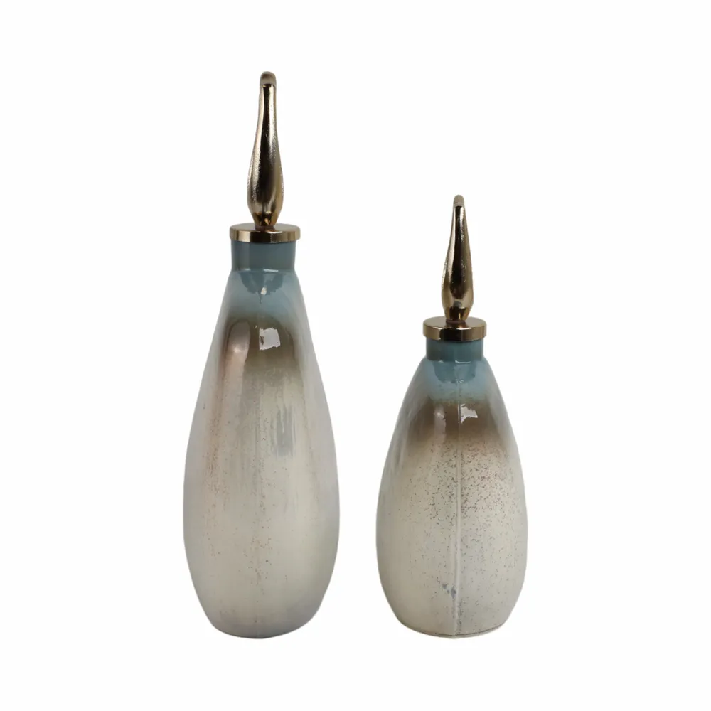 DAVINFORD SET OF 2 BLUE GLASS VASES 18 (IN)